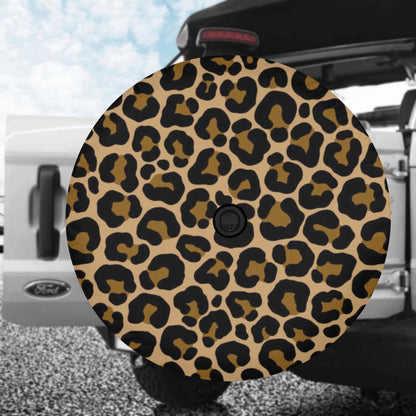 Leopard Spare Tire Cover, Animal Cheetah Brown Print Backup Camera Hole Unique Back Extra Wheel Cars RV Men Women Girls Trailer Campers