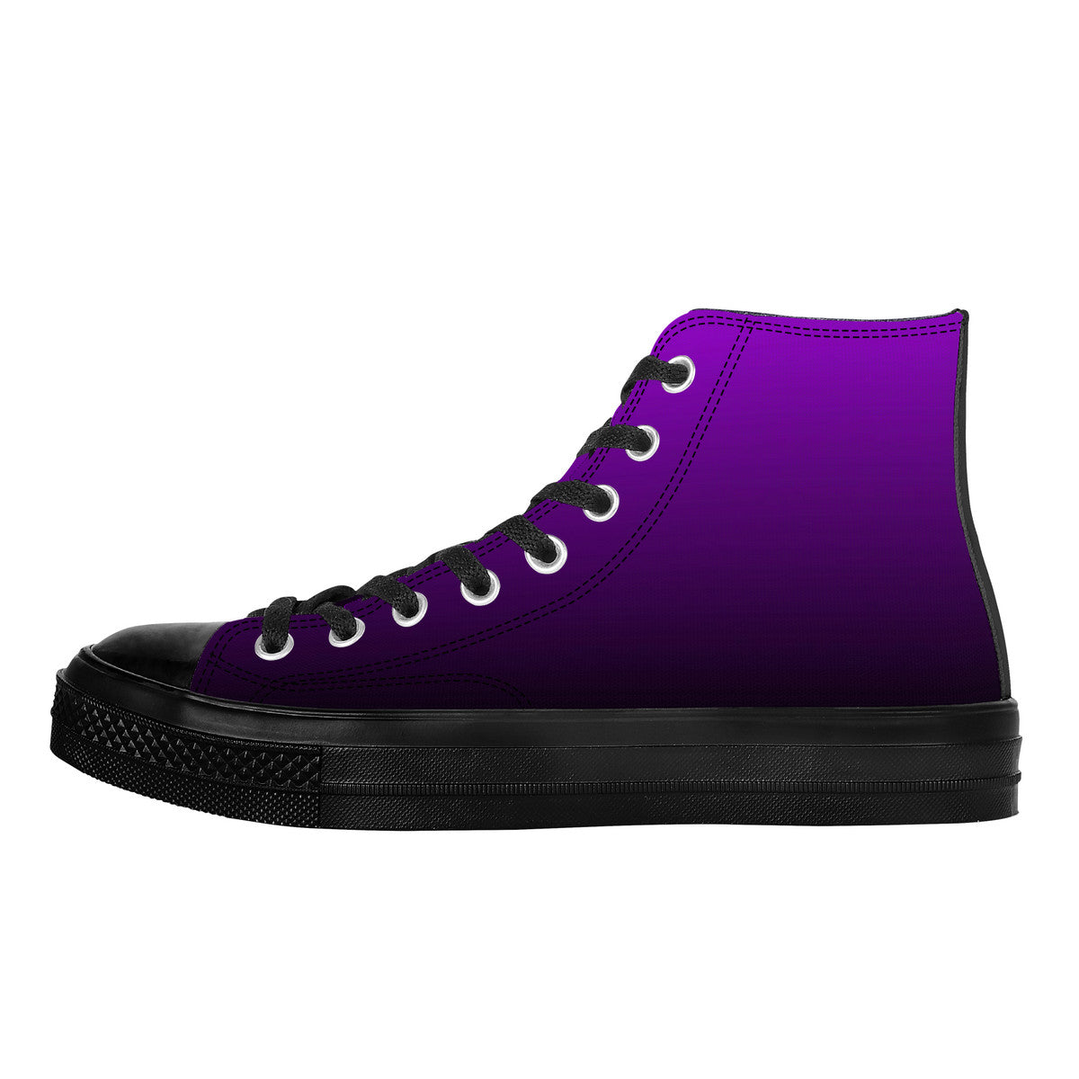 Black Purple Ombre High Top Shoes, Women Men Gradient Tie Dye Lace Up Sneakers Canvas Streetwear Ladies Girls Trainers Designer