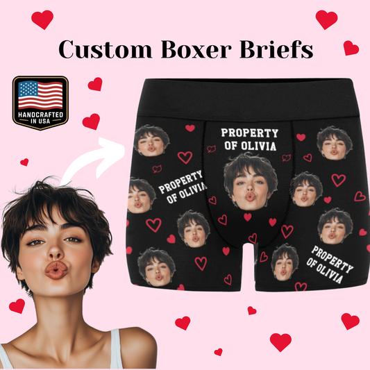 Custom Face Men Underwear, Personalized Property Name Photo Boxer Briefs Funny Gift Husband Boyfriend Groom Anniversary Birthday Valentine