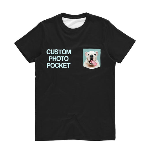 Custom Photo Pocket Tshirt, Face Pet Picture Image Printed Pocket Tee Family Child Birthday Novelty Personalized Gift Men Women Shirt