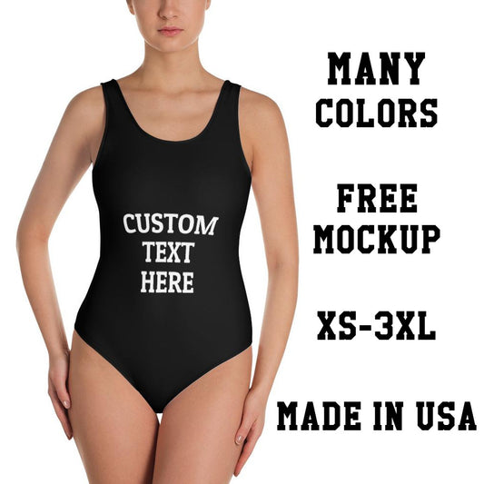 Custom Text Bathing Suit Women, Swimsuit Personalized One Piece Birthday Bride Squad Black White Swimwear Customized Swim Bachelorette Party