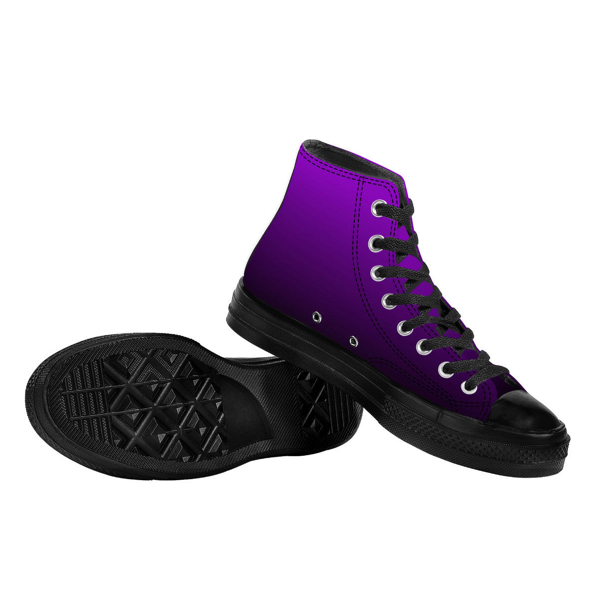 Black Purple Ombre High Top Shoes, Women Men Gradient Tie Dye Lace Up Sneakers Canvas Streetwear Ladies Girls Trainers Designer