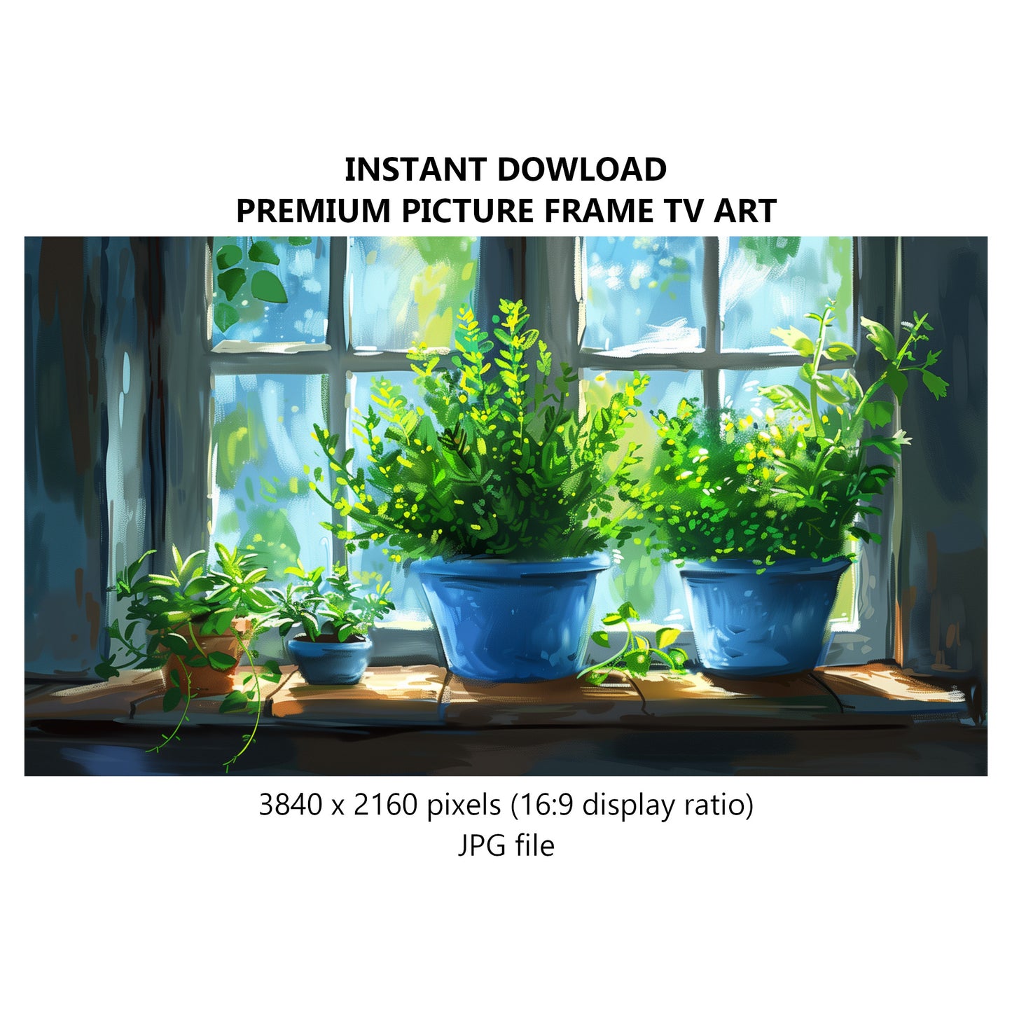 Herbs Window Frame TV Art, Kitchen Country Landscapes Botanicals Farmhouse Painting Samsung Picture  Instant Download Digital Decor JPG