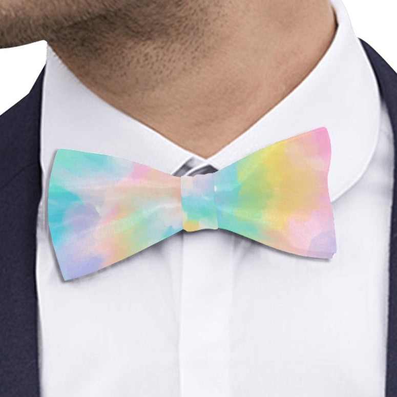 Pastel Tie Dye Bow Tie, Colorful Watercolor Rainbow Classic Chic Adjustable Pre Tied Bowtie Gift Him Men Tuxedo Groomsmen Necktie Wedding