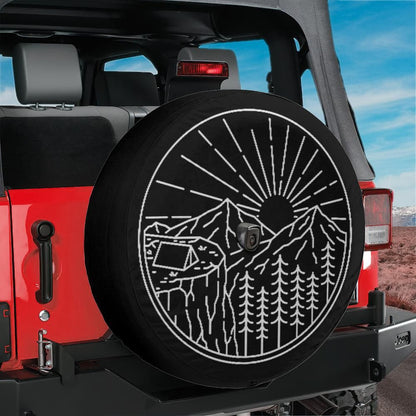 Mountains Spare Tire Wheel Cover, Sun Adventure Travel Custom Rear Extra Back Up Camera Hole Design Back RV Car Auto Lover Gift Camper