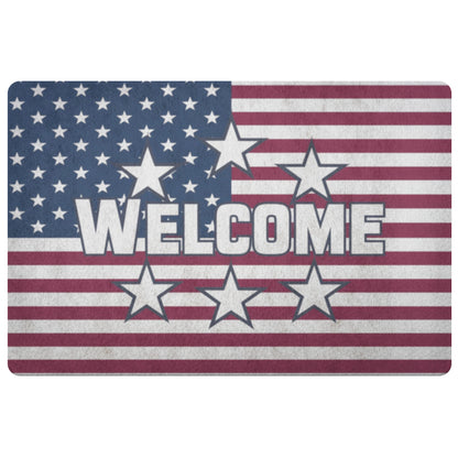 Patriotic Welcome Doormat, American Flag USA Front Mat Floor Outdoor Indoor Star Spangled Housewarming New Home Closing Gift Rug Decor