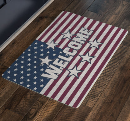 Patriotic Welcome Doormat, American Flag USA Front Mat Floor Outdoor Indoor Star Spangled Housewarming New Home Closing Gift Rug Decor