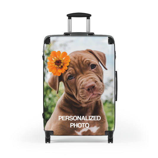 Custom Suitcase Luggage, Personalized Photo Picture Carry On With 4 Wheels Cabin Travel Small Large Set Rolling Spinner Lock Hard Shell Case