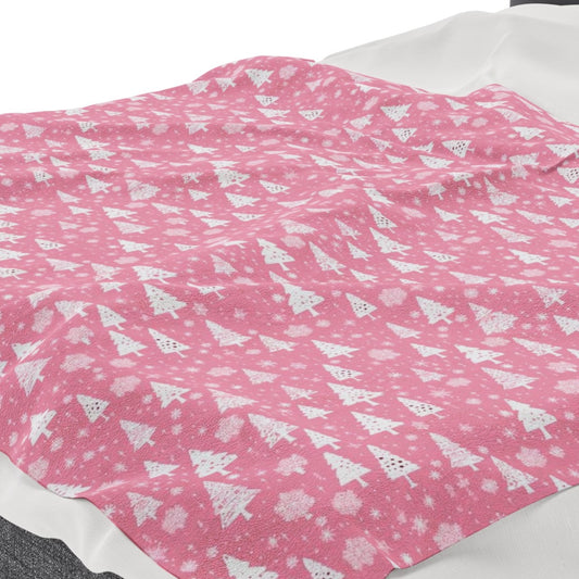 Pink Christmas Fleece Throw Blanket, Trees Snowflakes Velveteen Soft Plush Fluffy Cozy Warm Adult Kids Small Large Sofa Bed Décor Starcove Fashion