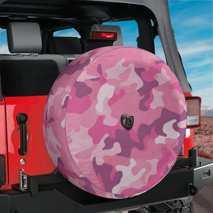 Pink Camo Spare Tire Cover, Camouflage Backup Camera Hole Unique Back Extra Wheel Cars RV Men Women Girls Trailer Campers