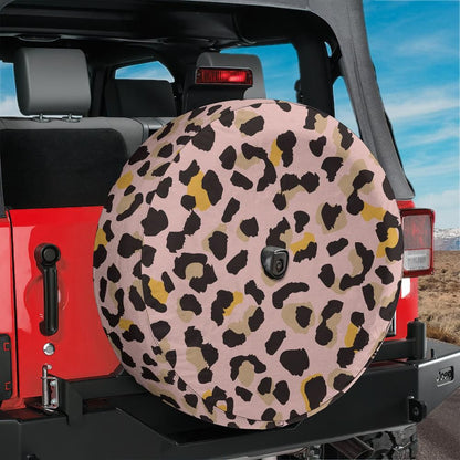 Pink Leopard Spare Tire Cover, Animal Cheetah Print Backup Camera Hole Unique Back Extra Wheel Cars RV Men Women Girls Trailer Campers