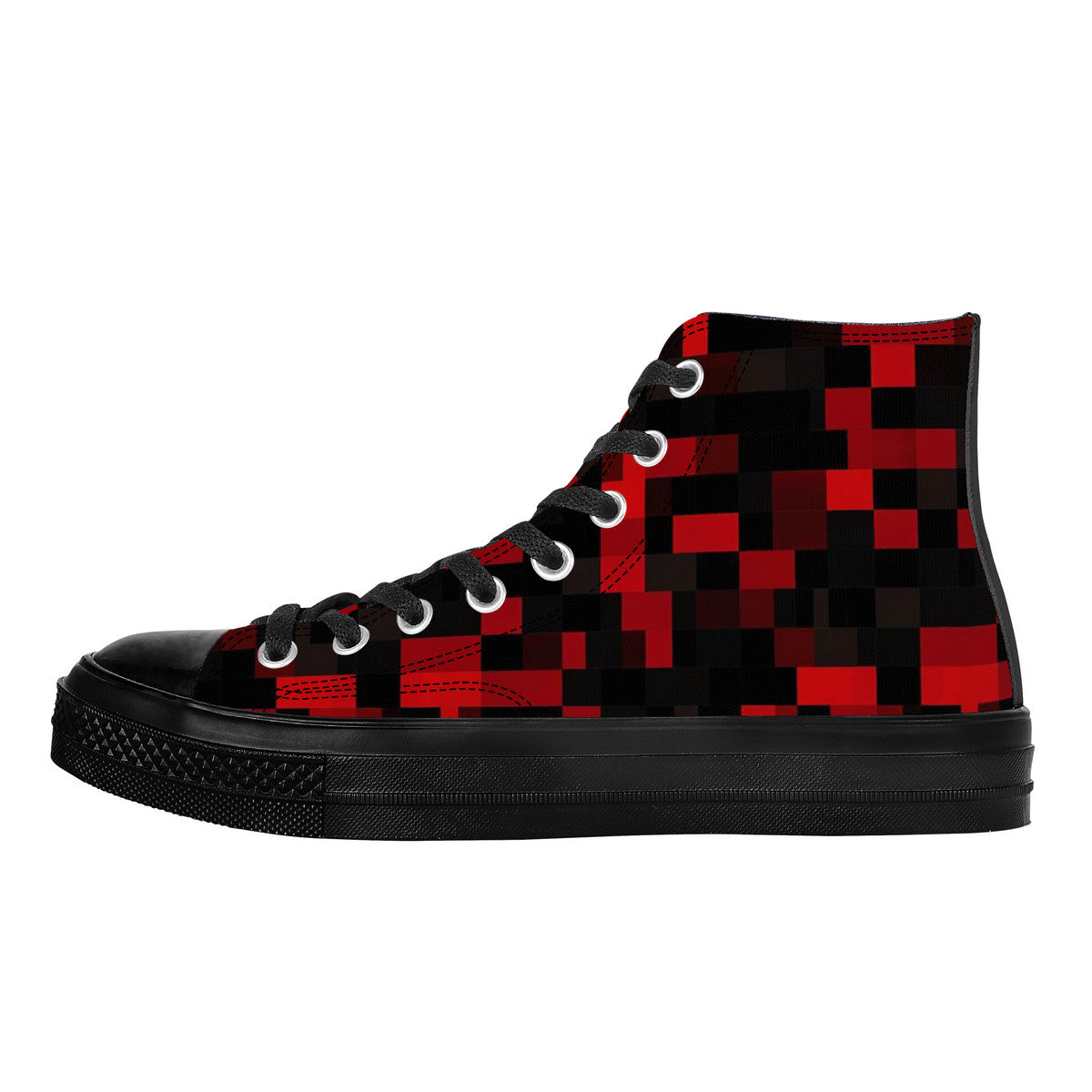 Black Red High Top Shoes Sneakers, Digital Camo Check Camouflage Men Women Lace Up Casual Footwear Canvas Streetwear Designer Ladies Guys