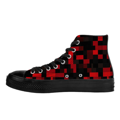 Black Red High Top Shoes Sneakers, Digital Camo Check Camouflage Men Women Lace Up Casual Footwear Canvas Streetwear Designer Ladies Guys