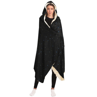 Constellation Stars Hooded Blanket, Galaxy Universe Starry Sherpa Fleece Soft Fluffy Cozy Warm Adult Men Women Kids Large Wearable Hood