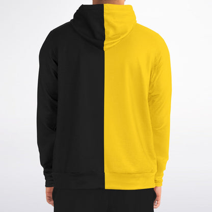 Half Black and Half Yellow Hoodie, Two Tone Color Split Pullover Zip Up Zipper Men Guys Women Plus Size Cotton Hooded Sweatshirt Pockets