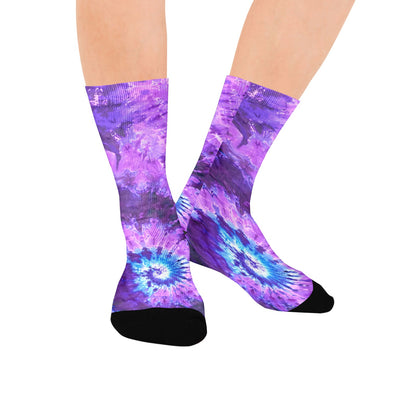 Purple Tie Dye Women Socks, Pink Crew Sublimation Ladies Designer Fun Novelty Cool Funky Crazy Casual Cute Unique Dress Cozy Socks