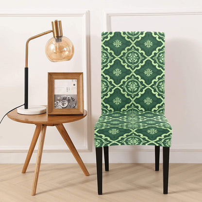 Green Dining Chair Seat Covers, Dark Geometric Custom Stretch Slipcover Furniture Dining Room Party Banquet Home Decor Dorm Kitchen