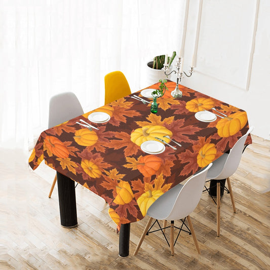 Pumpkins Tablecloth, Orange Thanksgiving Fall Autumn Leaves Linen Rectangle Home Decor Decoration Cloth Table Cover Dining Room Party