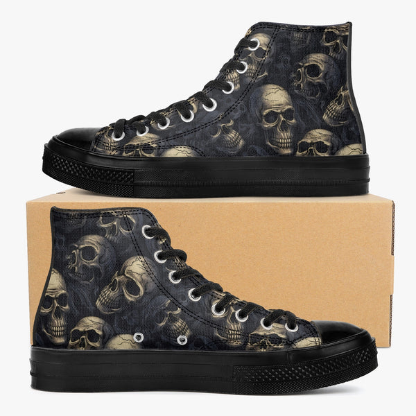 Pink skull profile Men’s high top canvas shoes spooky Halloween 80s style store