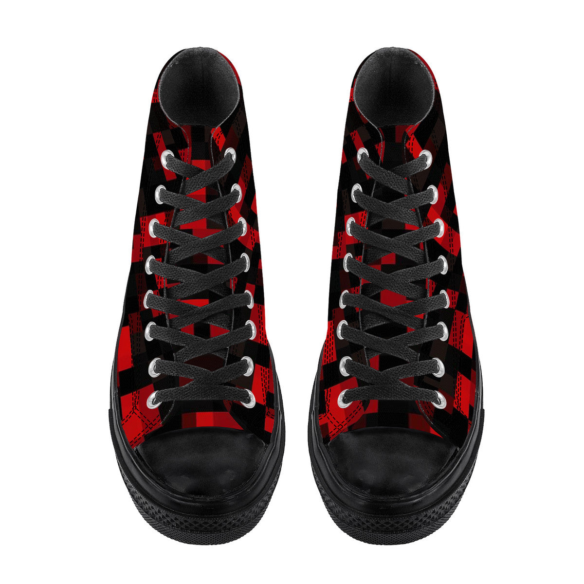 Black Red High Top Shoes Sneakers, Digital Camo Check Camouflage Men Women Lace Up Casual Footwear Canvas Streetwear Designer Ladies Guys