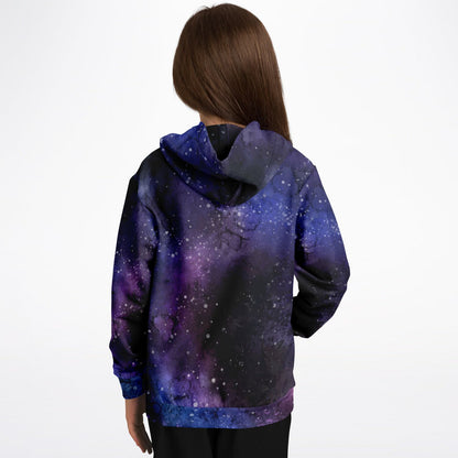 Galaxy Space Kids Pullover Hoodie, Purple Stars Universe Girls Boy Toddler Youth Fleece Aesthetic Cotton Graphic Hooded Sweatshirt Pockets