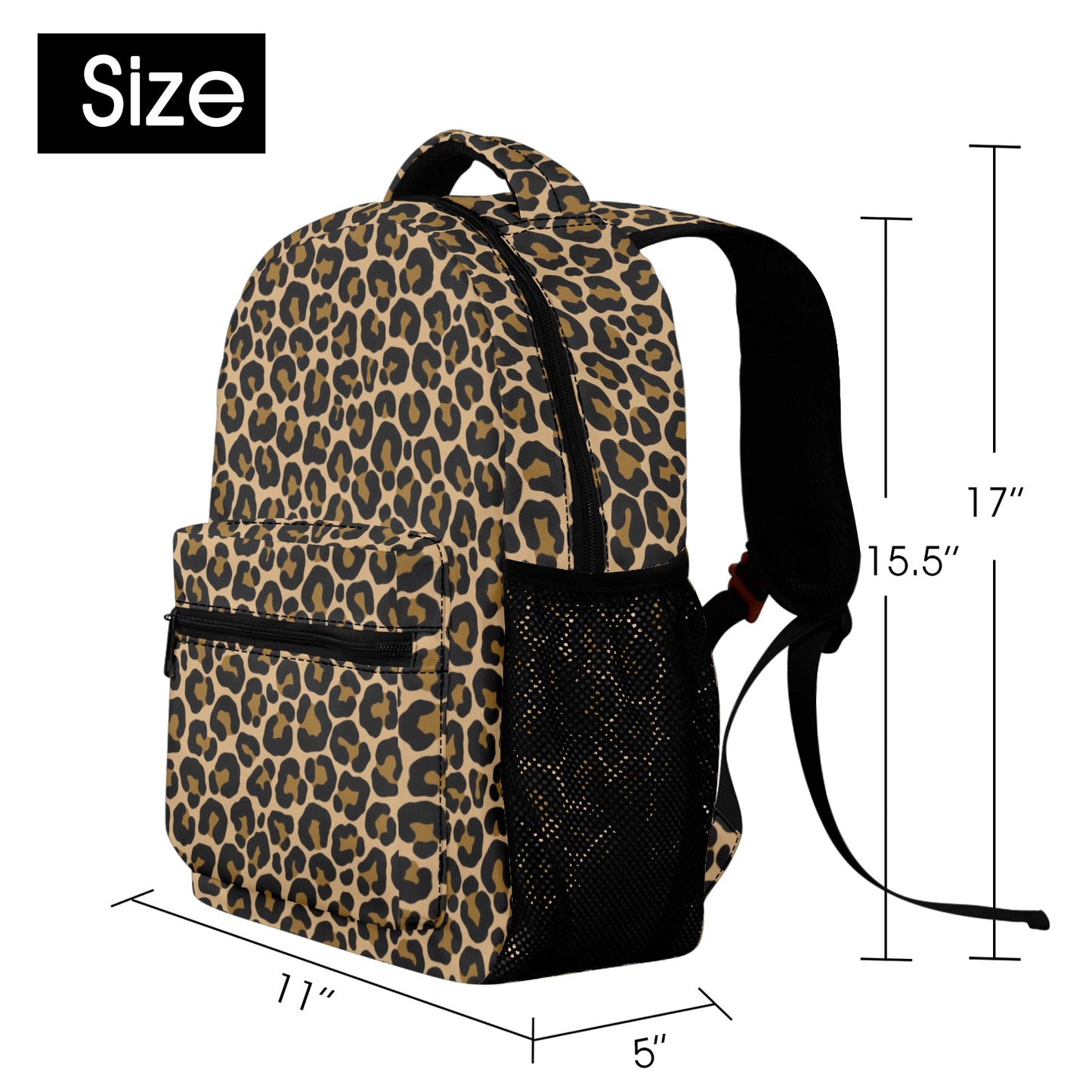 Leopard Backpack, Animal Print Cheetah Brown Men Women Kids Gift School College Cool Waterproof Side Pockets Laptop Designer Aesthetic Bag