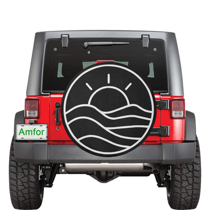 Sun Waves Spare Tire Cover, Beach Sea Ocean Minimalist Sunset Rear Wheel Unique Car Accessory Back Up Camera Hole Men Women Girls Camper RV