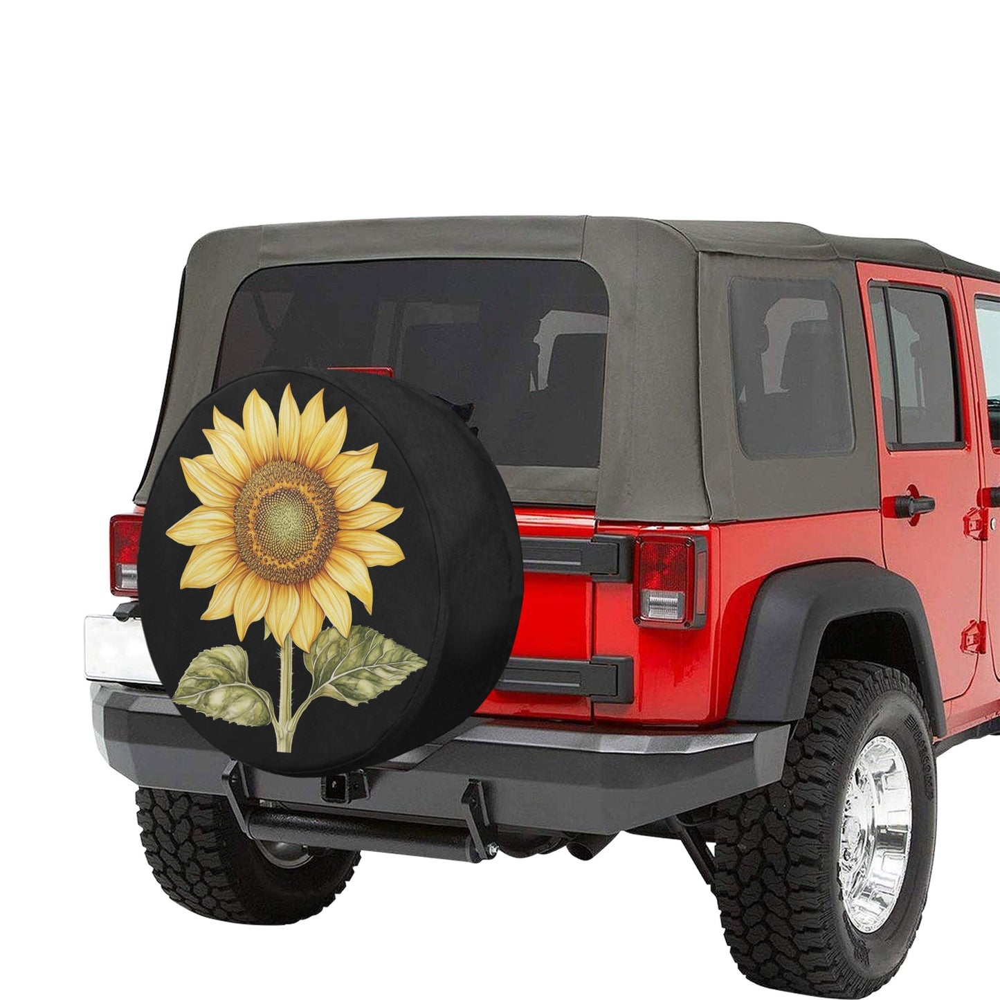 Sunflower Car Spare Tire Cover, Back Rear Extra Wheel Watercolor Floral Yellow Flowers Black Auto Camera Hole Unique Design Women RV Camper