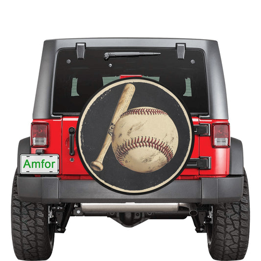 Baseball Spare Tire Cover, Ball Bat Sports Vintage Backup Camera Hole Rear Wheel Car Accessories Palm Tree Unique Design Back Men Women