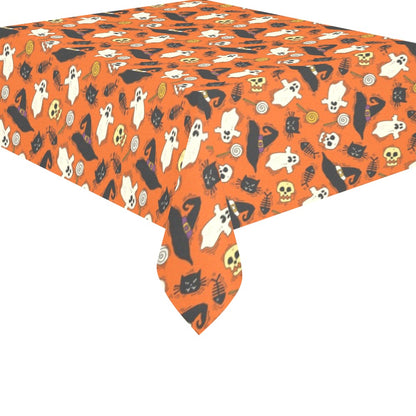 Halloween Tablecloth Cover, Orange Ghosts Scary Fall Autumn Linen Rectangle Home Decor Decoration Cloth Table Dining Room Party