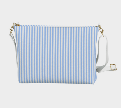 Blue White Striped Vegan Leather Crossbody Purse Women, Small Handbag Shoulder Bag Ladies Zip Strap Designer Cross Body