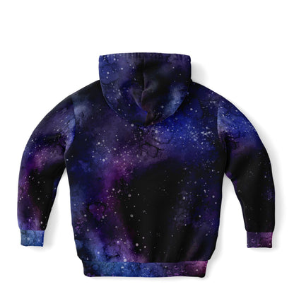 Galaxy Space Kids Pullover Hoodie, Purple Stars Universe Girls Boy Toddler Youth Fleece Aesthetic Cotton Graphic Hooded Sweatshirt Pockets