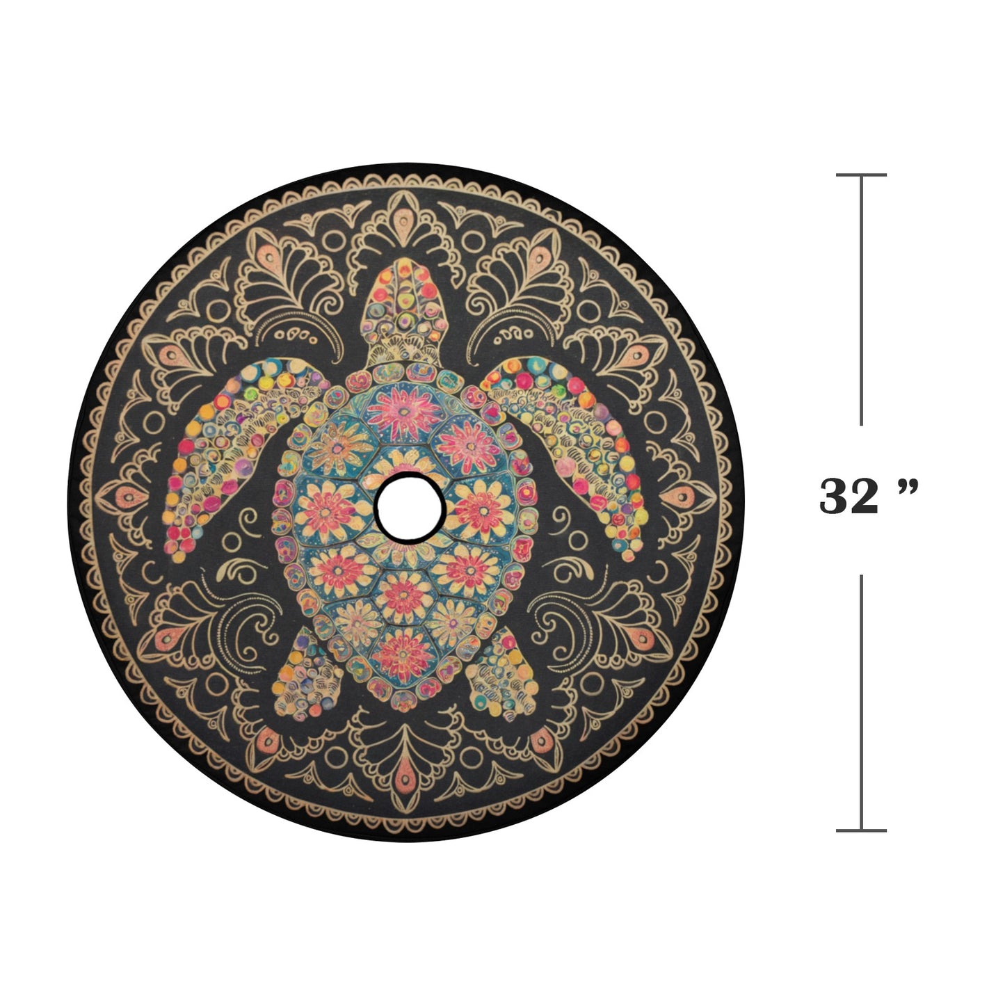 Mandala Sea Turtle Spare Tire Cover, Colorful Intricate Art Rear Backup Camera Hole Tribal Hawaiian Back Wheel Car Beach Unique RV Camper