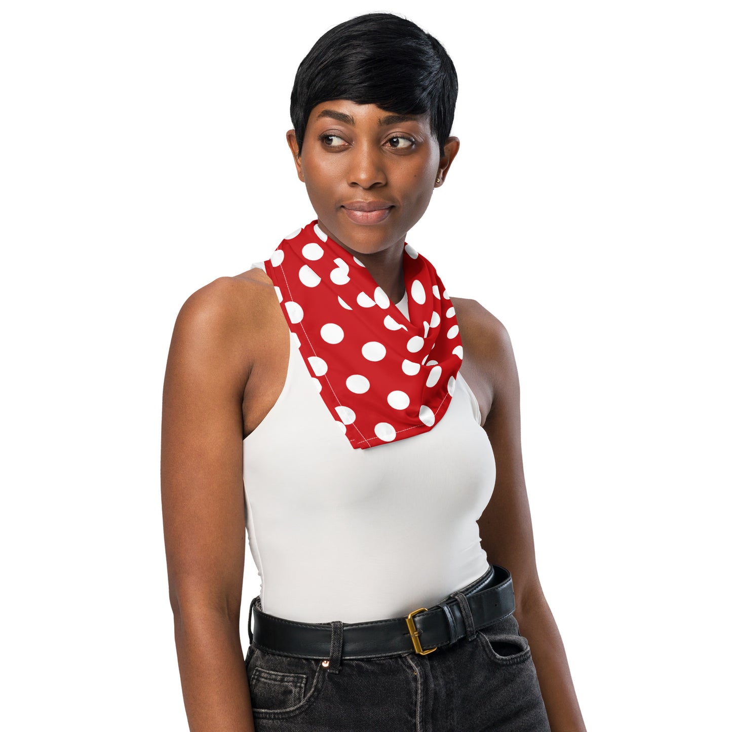 Red White Polka Dots Bandana Headband Scarf, Women Men Female Ladies Hair Male Dog Neck Head Kerchief Printed Designer Cooling Small Large