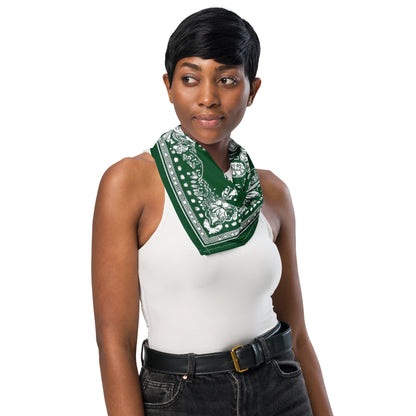 Green White Bandana Headband Scarf, Women Men Female Ladies Hair Male Dog Neck Head Kerchief Printed Designer Cooling