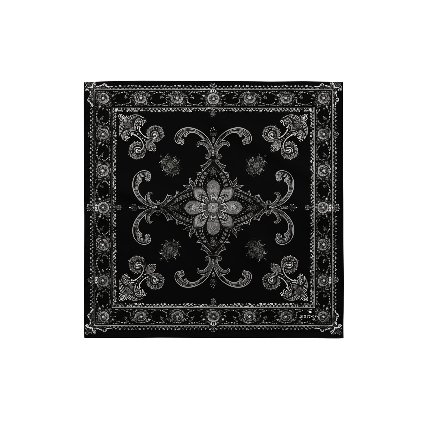 Black Bandana Headband Scarf, White Paisley Women Men Female Ladies Hair Male Dog Neck Head Kerchief Printed Designer