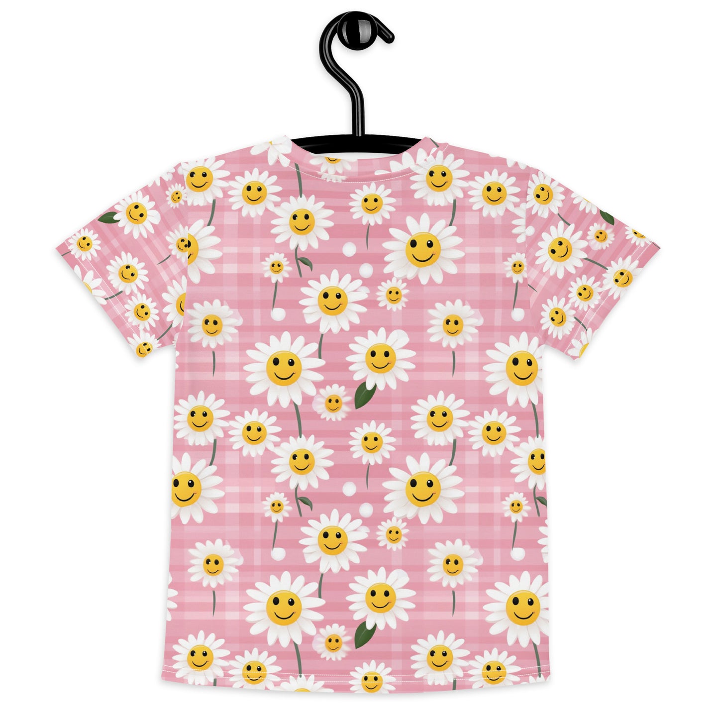 Happy Daisy Kids Tshirt (2T-7), Cute Face Pink Smiling Flowers Floral Toddler Graphic Girls Boys Aesthetic Crewneck Tee Top Gift Shirt Starcove Fashion