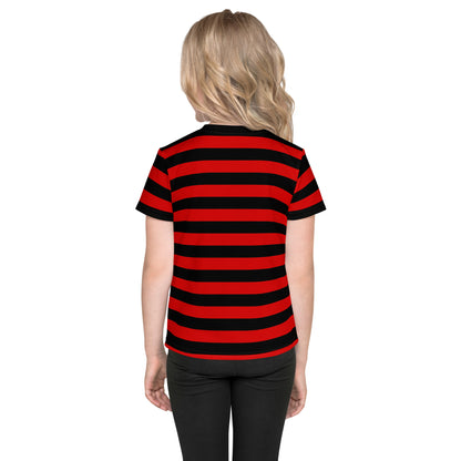 Red and Black Striped Kids Tshirt (2T-7), Stripes Boys Girls Children Youth Graphic Halloween Crewneck Tee Short Sleeve Shirt Top