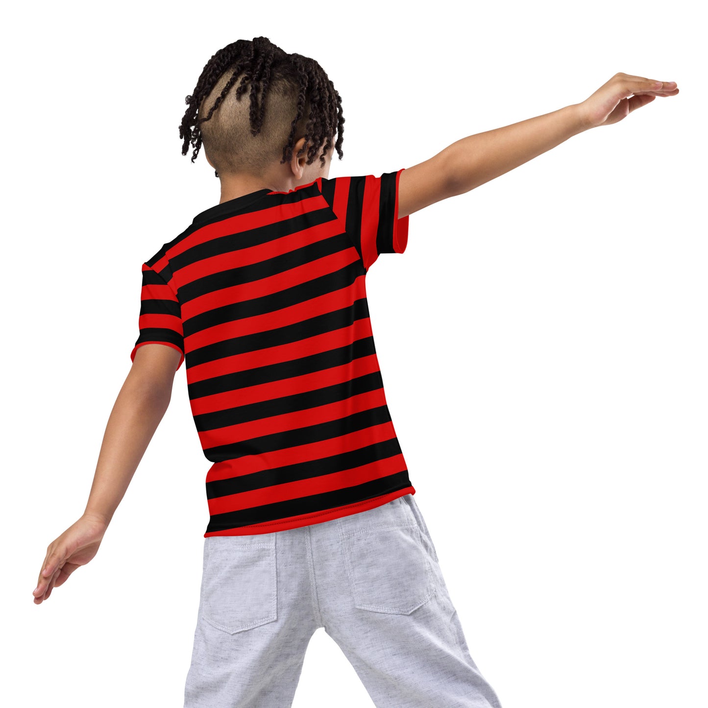 Red and Black Striped Kids Tshirt (2T-7), Stripes Boys Girls Children Youth Graphic Halloween Crewneck Tee Short Sleeve Shirt Top