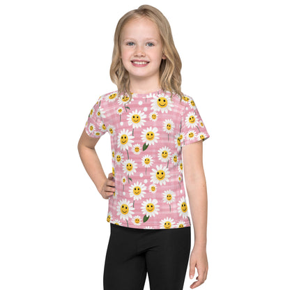 Happy Daisy Kids Tshirt (2T-7), Cute Face Pink Smiling Flowers Floral Toddler Graphic Girls Boys Aesthetic Crewneck Tee Top Gift Shirt Starcove Fashion