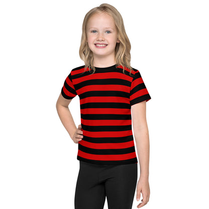 Red and Black Striped Kids Tshirt (2T-7), Stripes Boys Girls Children Youth Graphic Halloween Crewneck Tee Short Sleeve Shirt Top