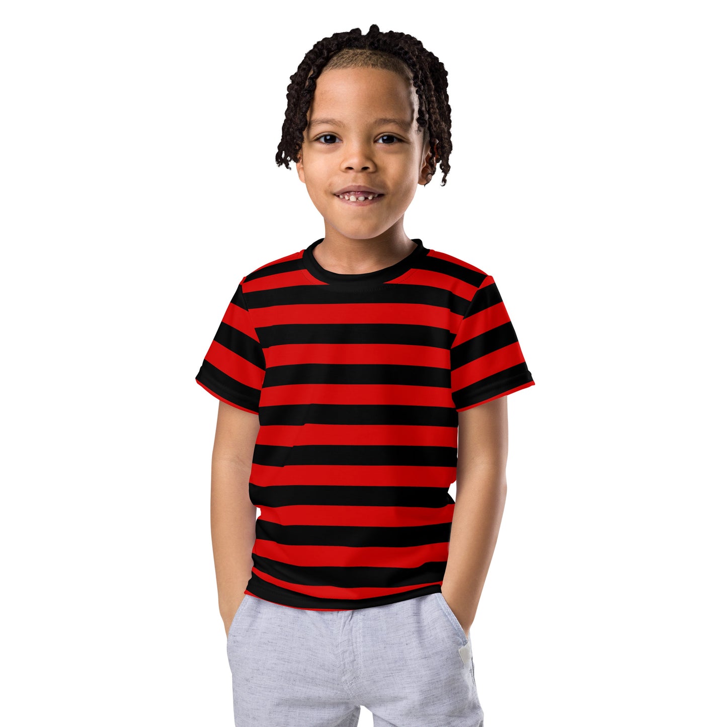 Red and Black Striped Kids Tshirt (2T-7), Stripes Boys Girls Children Youth Graphic Halloween Crewneck Tee Short Sleeve Shirt Top