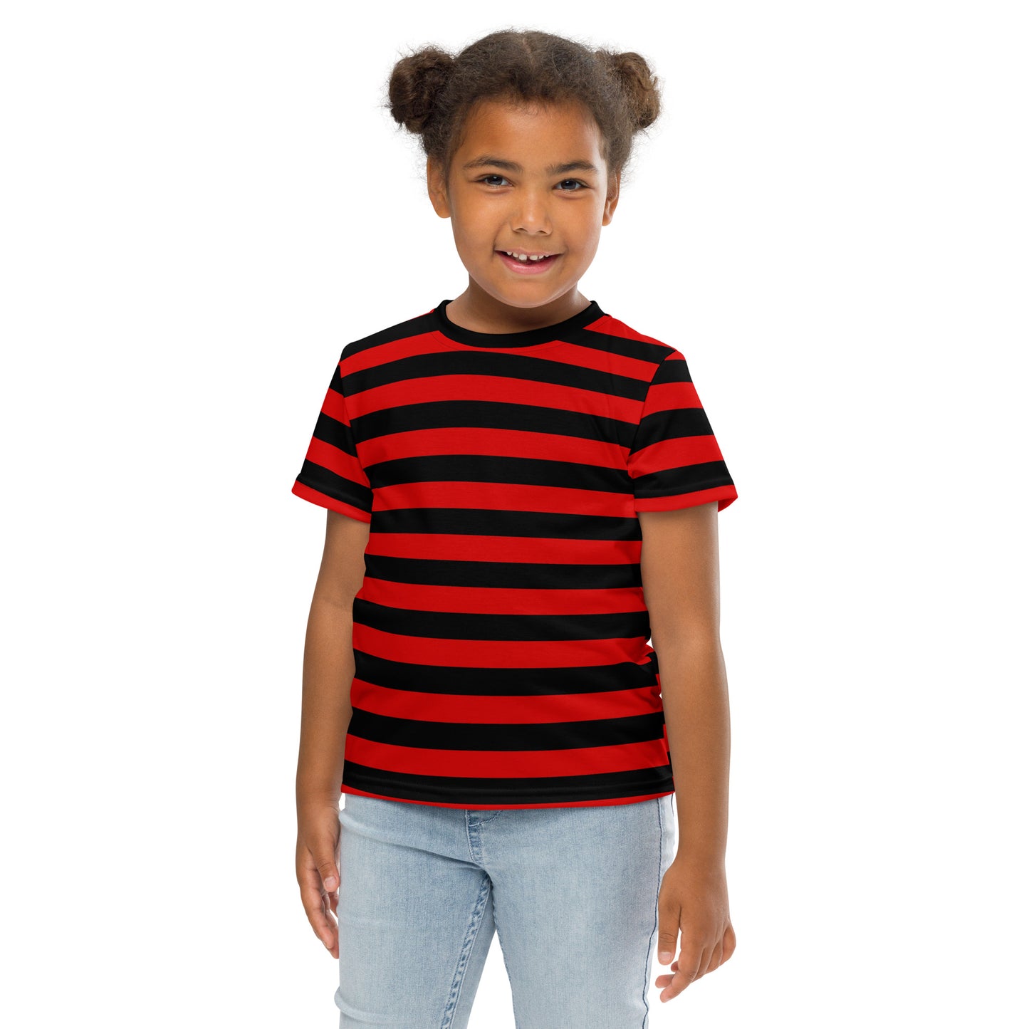 Red and Black Striped Kids Tshirt (2T-7), Stripes Boys Girls Children Youth Graphic Halloween Crewneck Tee Short Sleeve Shirt Top