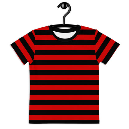 Red and Black Striped Kids Tshirt (2T-7), Stripes Boys Girls Children Youth Graphic Halloween Crewneck Tee Short Sleeve Shirt Top