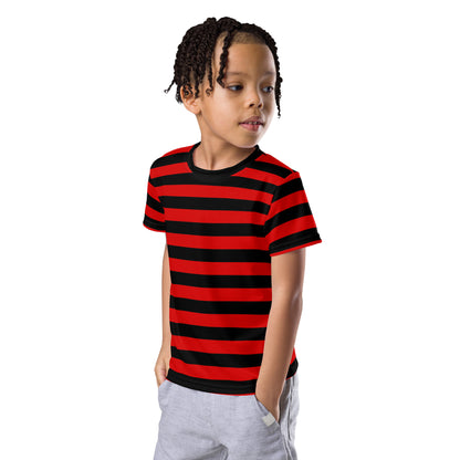 Red and Black Striped Kids Tshirt (2T-7), Stripes Boys Girls Children Youth Graphic Halloween Crewneck Tee Short Sleeve Shirt Top