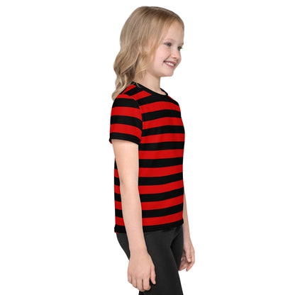 Red and Black Striped Kids Tshirt (2T-7), Stripes Boys Girls Children Youth Graphic Halloween Crewneck Tee Short Sleeve Shirt Top