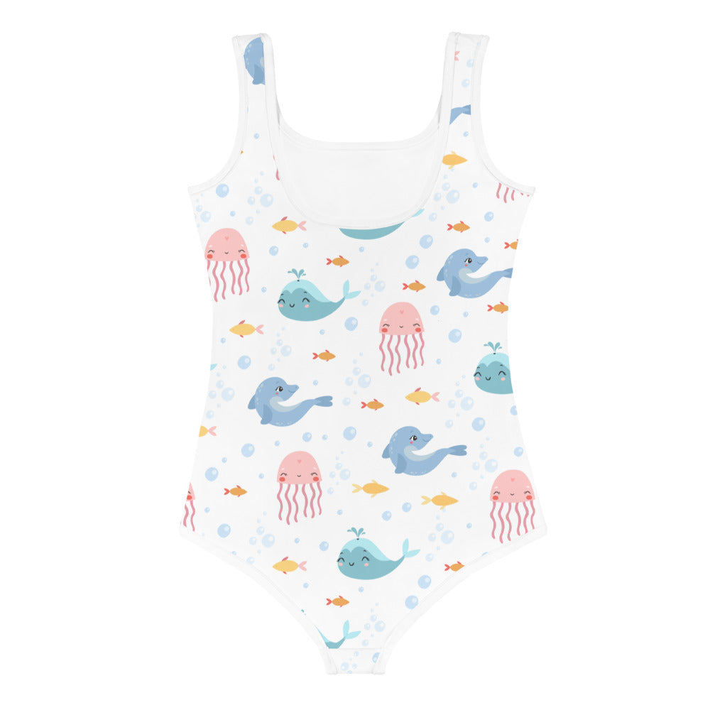 Marine Animals Little Girl Kids Swimsuits (2T - 7), Dolphin Jellyfish Whale Toddler One Piece Bathing Suit Swim Swimwear Starcove Fashion