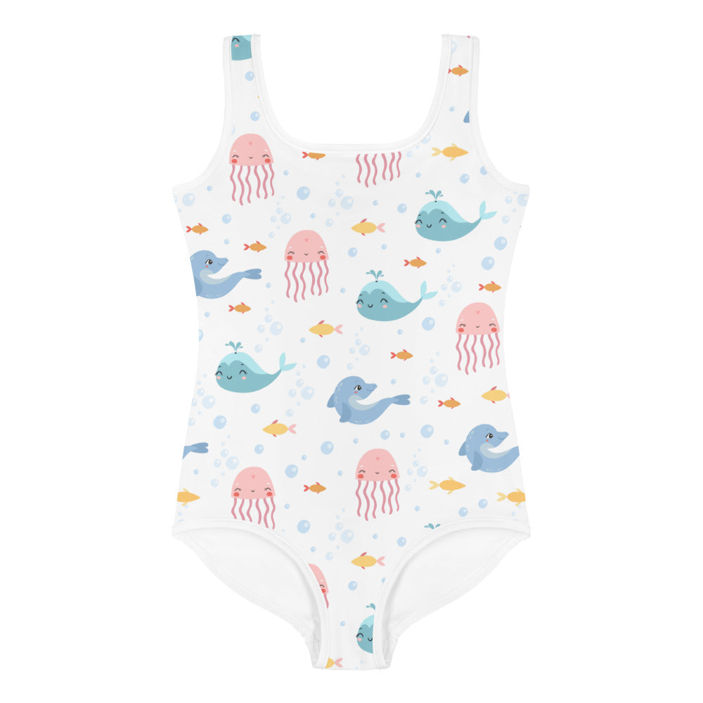 Marine Animals Little Girl Kids Swimsuits (2T - 7), Dolphin Jellyfish Whale Toddler One Piece Bathing Suit Swim Swimwear Starcove Fashion