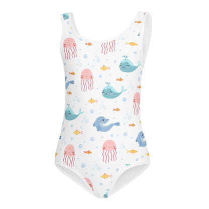 Marine Animals Little Girl Kids Swimsuits (2T - 7), Dolphin Jellyfish Whale Toddler One Piece Bathing Suit Swim Swimwear Starcove Fashion