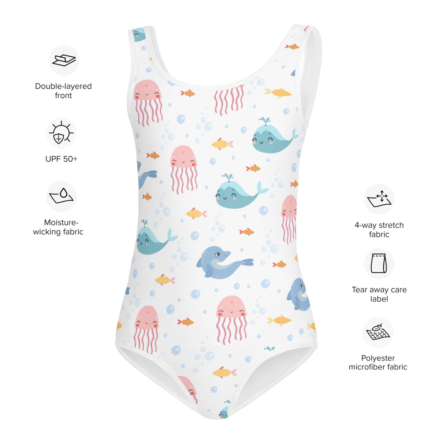 Marine Animals Little Girl Kids Swimsuits (2T - 7), Dolphin Jellyfish Whale Toddler One Piece Bathing Suit Swim Swimwear Starcove Fashion